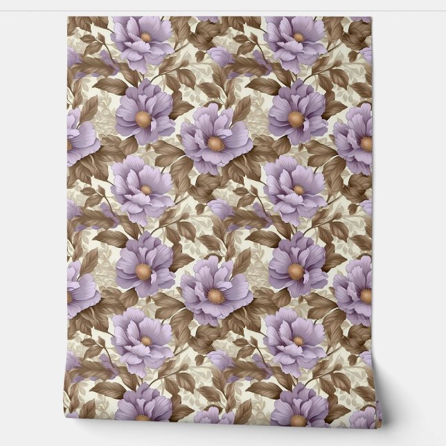 Elegant purple and faux gold flowers spring floral wallpaper  (Unrolling)