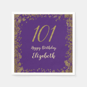 Elegant Purple and Gold 101st Birthday Napkins