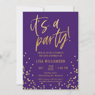 Elegant Purple and Gold 50th Birthday Party Invitation