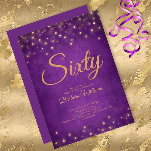 Elegant Purple and Gold 60th Birthday Invitation