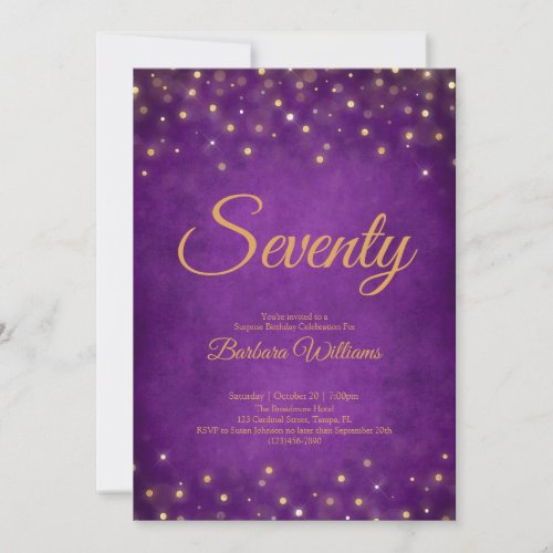 Elegant Purple and Gold 70th BirthdayInvitation Invitation