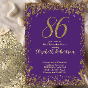 Elegant Purple and Gold 86th Birthday Invitation
