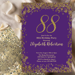 Elegant Purple and Gold 88th Birthday Invitation