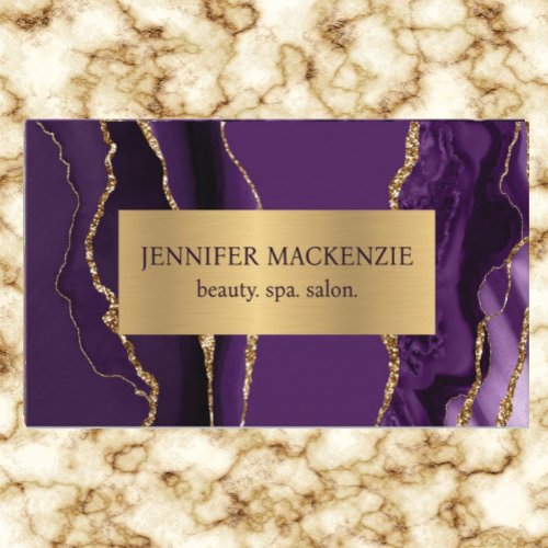 Elegant Purple and Gold Agate Business Card