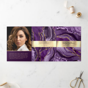 Elegant Purple and Gold Agate Trifold Brochure