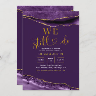 Elegant Purple and Gold Agate Wedding Anniversary Invitation