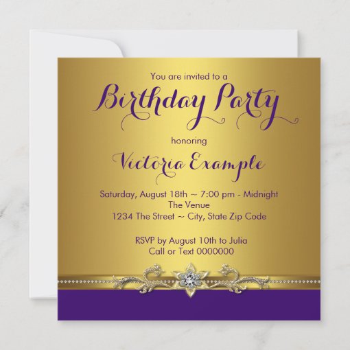 Elegant Purple And Gold Birthday Party Invitation 