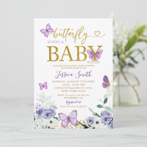 Elegant Purple and Gold Butterfly Baby Shower Invitation Zazzle