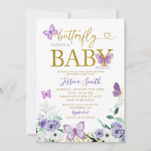 Elegant Purple and Gold Butterfly Baby Shower Invitation