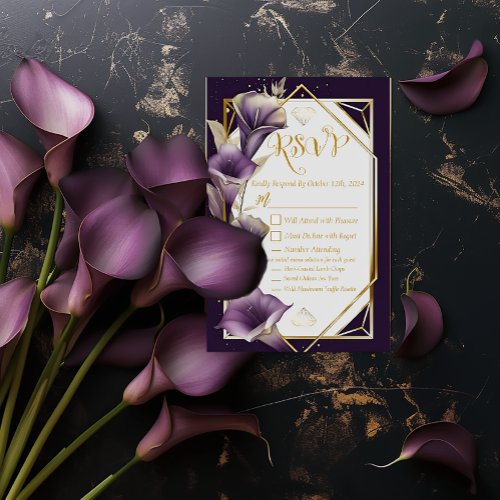 Elegant Purple and Gold Calla Lily RSVP Wedding