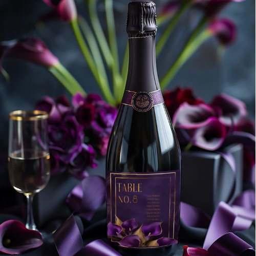 Elegant Purple and Gold Calla Lily Wedding  Sparkling Wine Label