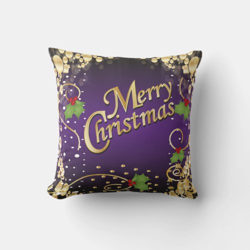 Elegant Purple and Gold Christmas Throw Pillow