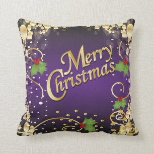 Elegant Purple and Gold Christmas Throw Pillow