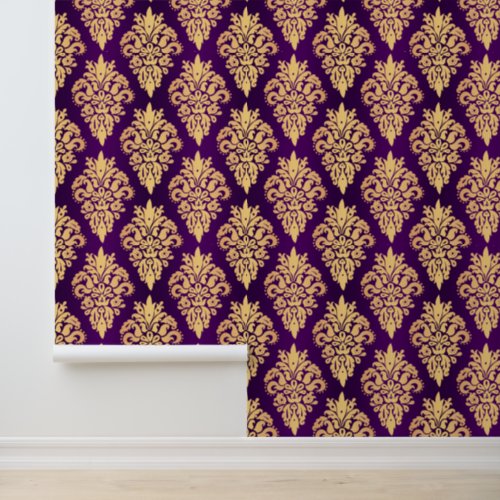 Elegant Purple and Gold Classic Damask Wallpaper