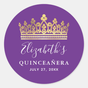 Elegant Purple and Gold Crown Classic Round Sticker