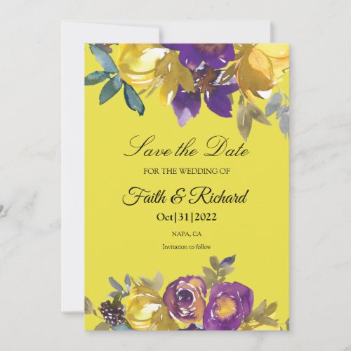 Elegant Purple and Gold Fall Wedding Save the Date