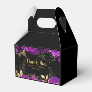 Elegant Purple and Gold Flowers Birthday Favor Boxes