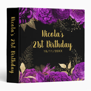 Elegant Purple and Gold Flowers Birthday Party 3 Ring Binder