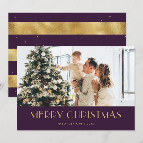 Elegant Purple and Gold Foil Photo Christmas Card
