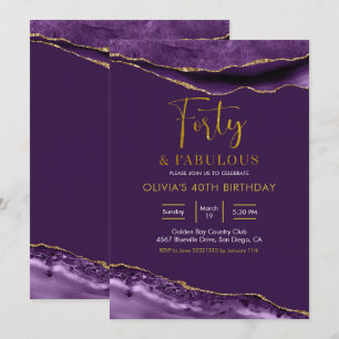 Elegant Purple and Gold Forty and Fabulous Invitation