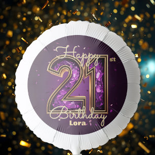 Elegant Purple and Gold Gemstone 21st Birthday Balloon