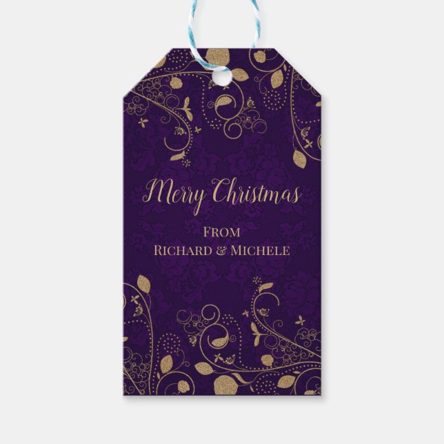 Elegant Purple and Gold Gift Tags (Front)