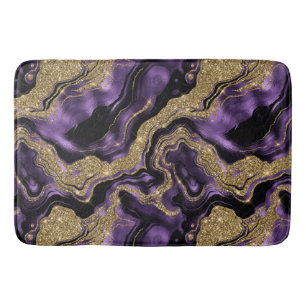 Elegant Purple and Gold Glitter Agate Pattern Bath Mat
