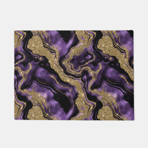 Elegant Purple and Gold Glitter Agate Pattern Doormat