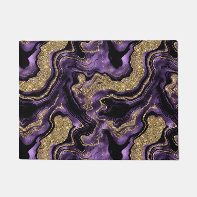 Elegant Purple and Gold Glitter Agate Pattern Doormat (Front)