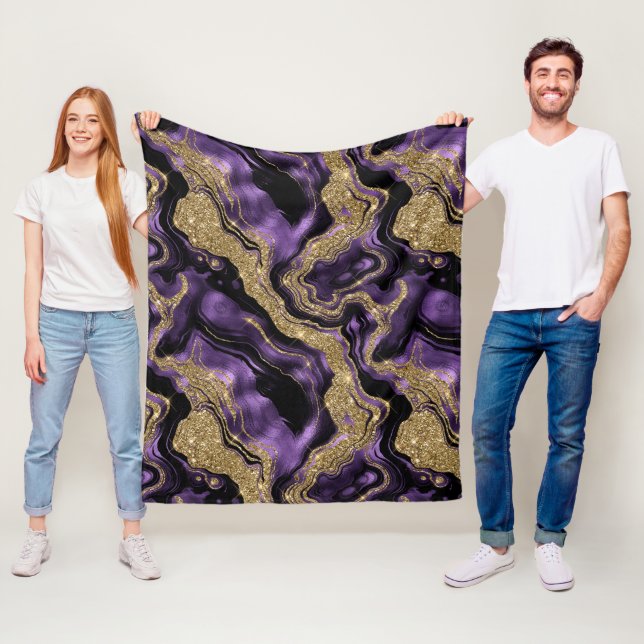 Elegant Purple and Gold Glitter Agate Pattern Fleece Blanket (In Situ)