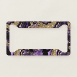 Elegant Purple and Gold Glitter Agate Pattern License Plate Frame
