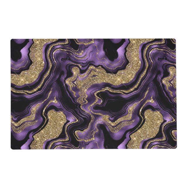 Elegant Purple and Gold Glitter Agate Pattern Placemat (Front)