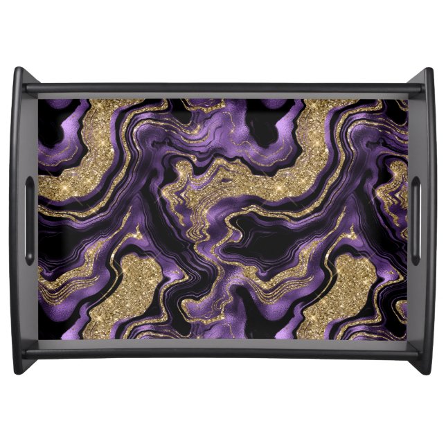 Elegant Purple and Gold Glitter Agate Pattern Serving Tray (Front)