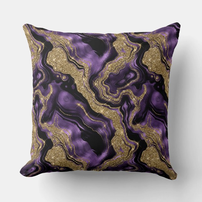 Elegant Purple and Gold Glitter Agate Pattern Throw Pillow (Front)