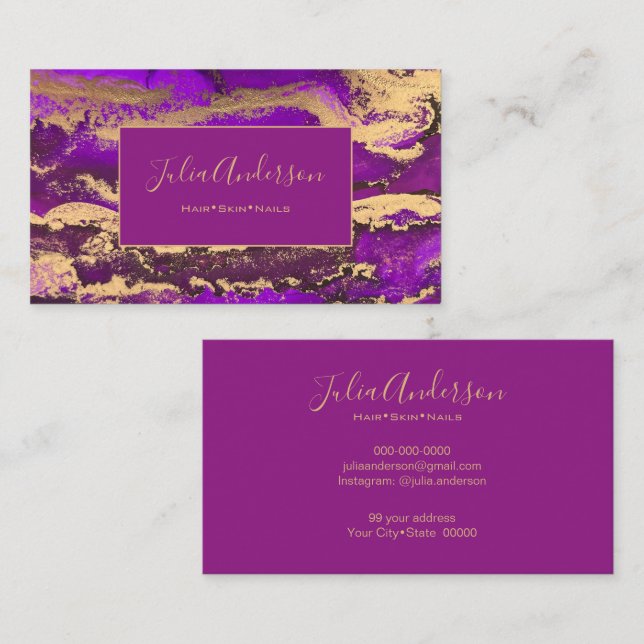 Elegant Purple and Gold Glitter Business Card (Front/Back)