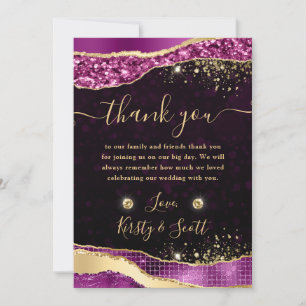 Elegant Purple and Gold Glitter Glam Tears Wedding Thank You Card