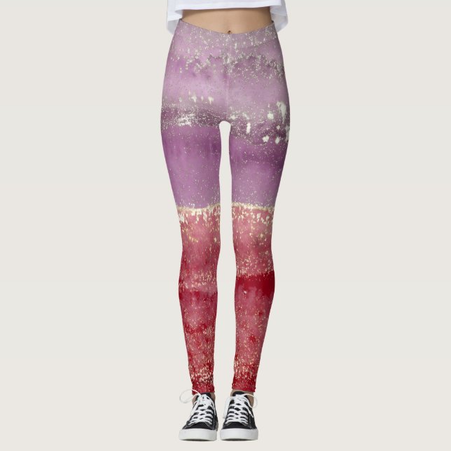 Elegant purple and gold glitter leggings (Front)