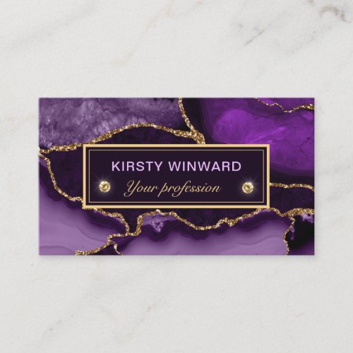 Elegant Purple and Gold Glitter Marble Agate Business Card