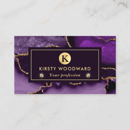 Elegant Purple and Gold Glitter Marble Agate Business Card