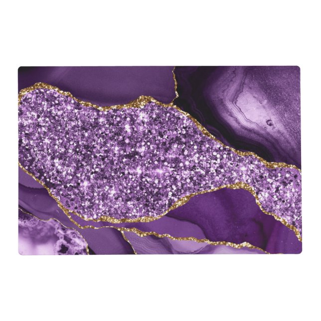 Elegant Purple and Gold Glitter Ocean Agate Placemat (Front)