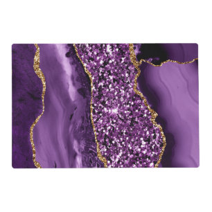 Elegant Purple and Gold Glitter Ocean Agate Placemat