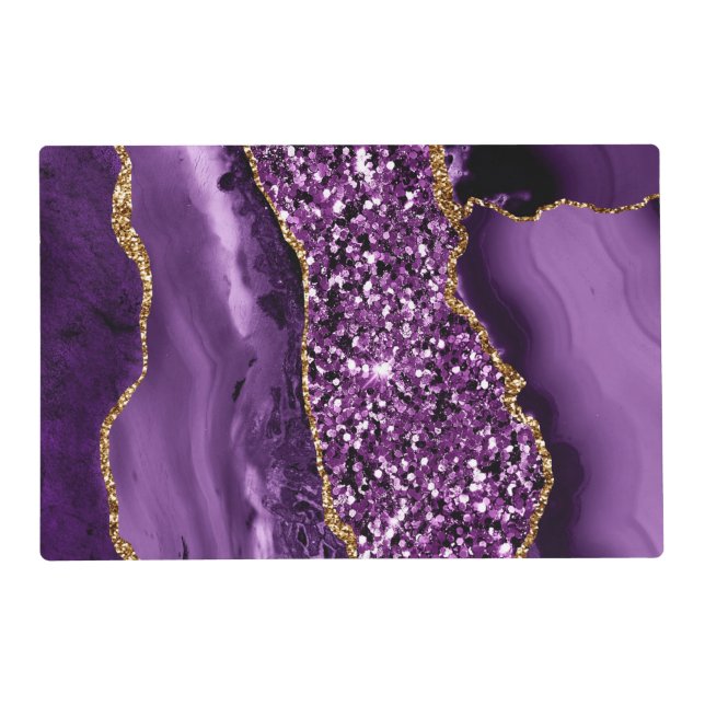 Elegant Purple and Gold Glitter Ocean Agate Placemat (Front)