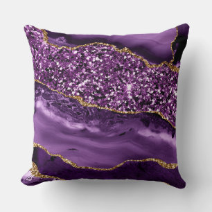 Elegant Purple and Gold Glitter Ocean Agate Throw Pillow