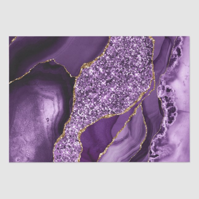 Elegant Purple and Gold Glitter Ocean Agate Tissue Paper (Front)