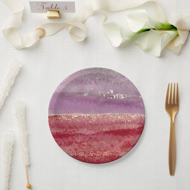 Elegant purple and gold glitter paper plates (Wedding)