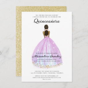 Elegant Purple and Gold Glitter Quinceanera Invitation