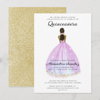 Elegant Purple and Gold Glitter Quinceanera Invitation