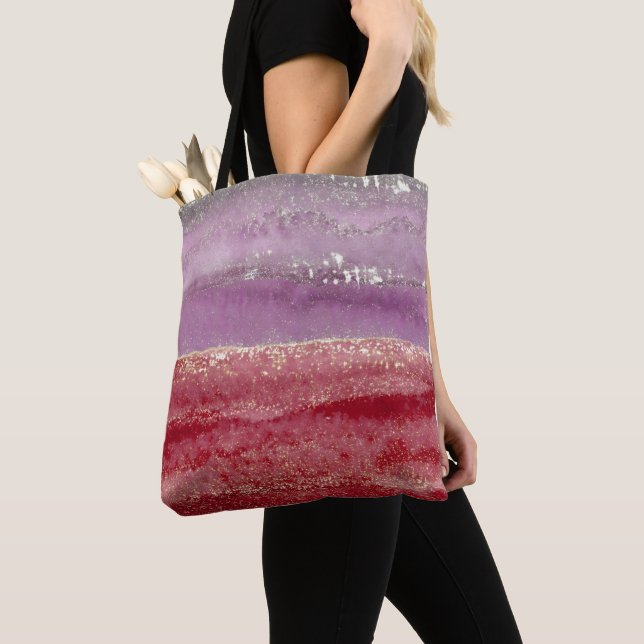 Elegant purple and gold glitter tote bag (Close Up)