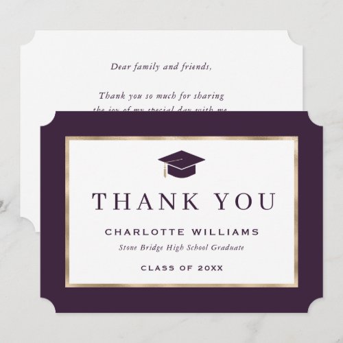 Elegant Purple and Gold Graduation Thank You Card