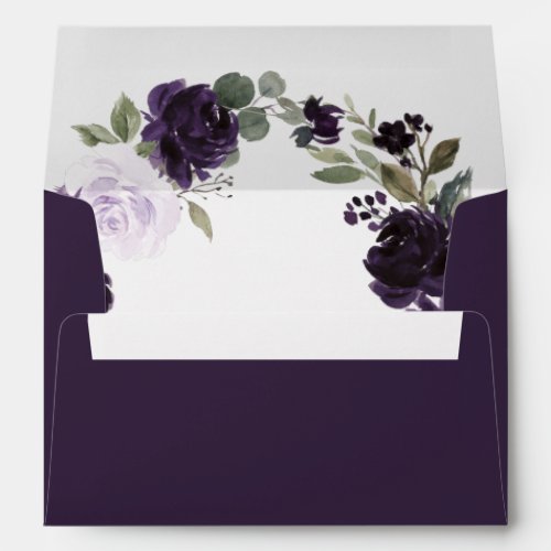 Elegant Purple and Gold Green Leaf Floral Wedding Envelope